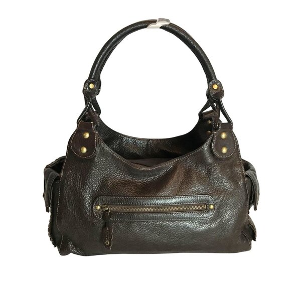 Ellen Tracy Brown Leather Barrel Shoulder Bag - Picture 1 of 13
